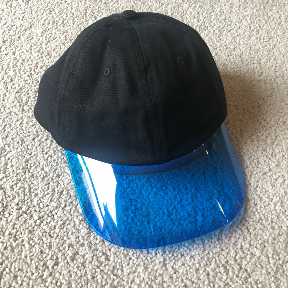 blue see-thru brim hat